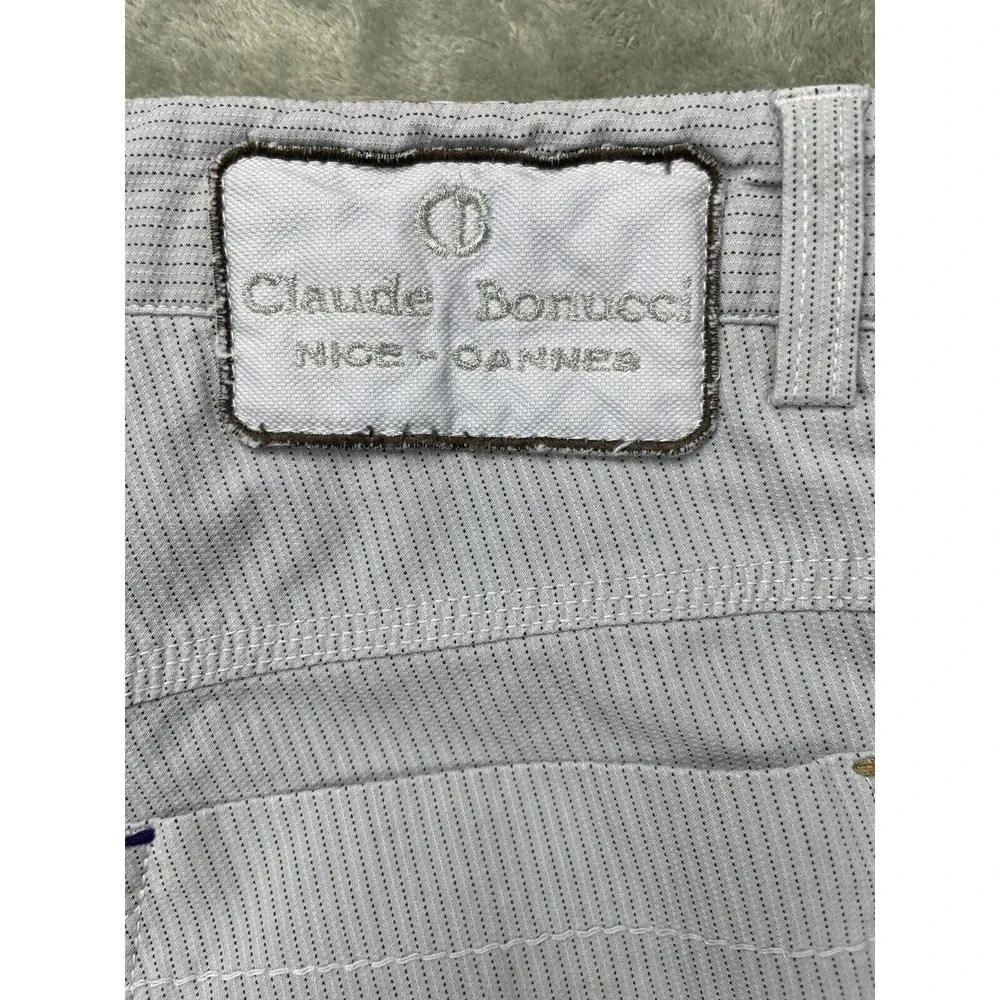 Claude Bonucci‎ Mens Pants 34x36 Gray Striped Straight Cotton Blend